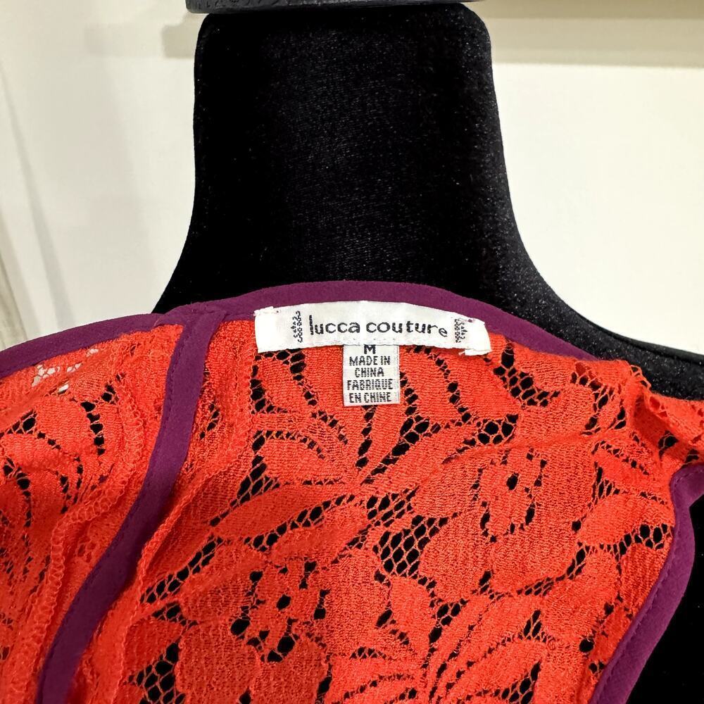 Burnt Orange Sheer Lace Tank Top with Purple Piping Women's Size Medium - Picture 5 of 5
